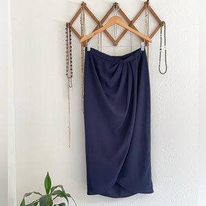 1980s Vintage Navy Blue Faux Wrap Pencil Skirt Lord and Taylor